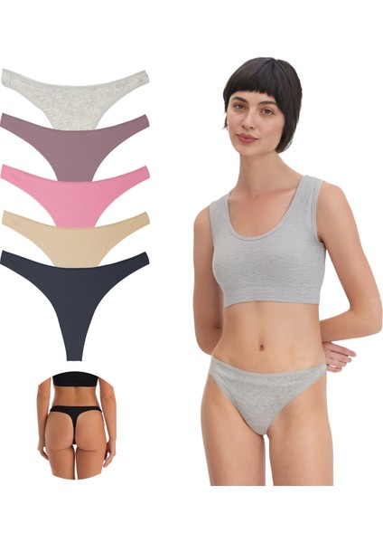 Yohannesclub, Kadın, Pamuklu Basic Tanga Külot, 5'li Paket, Extra Esnek