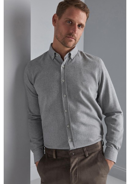Erkek Gri Dynamic Fit Düğmeli Yaka Gömlek