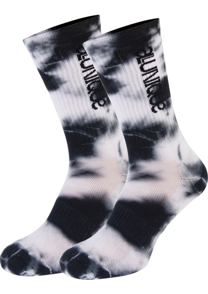 Unisex Siyah Beyaz Batik Yarım Havlu Spor Çorabı