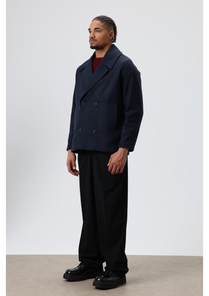 Oversize Kruvaze Kısa Kaşe Ceket Lacivert fiyatları