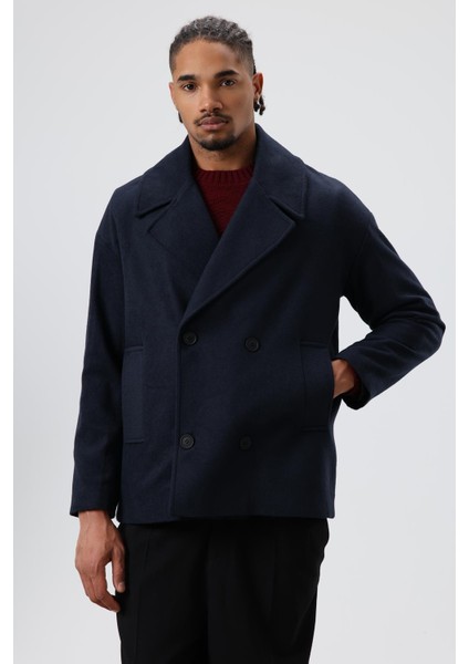 Oversize Kruvaze Kısa Kaşe Ceket Lacivert fırsatları