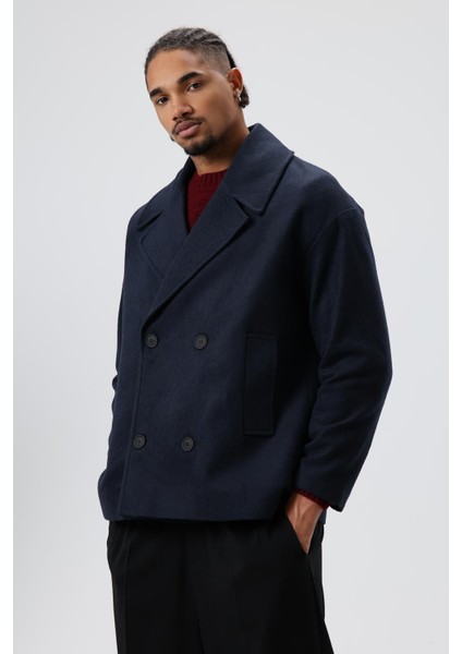 Oversize Kruvaze Kısa Kaşe Ceket Lacivert indirimleri