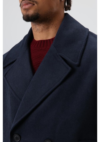 Oversize Kruvaze Kısa Kaşe Ceket Lacivert