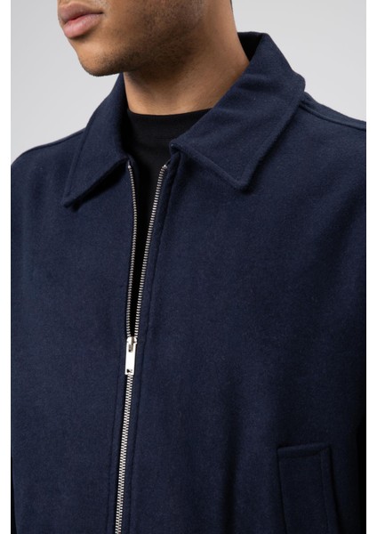 Oversize Fermuarlı Kaşe Ceket Lacivert modelleri