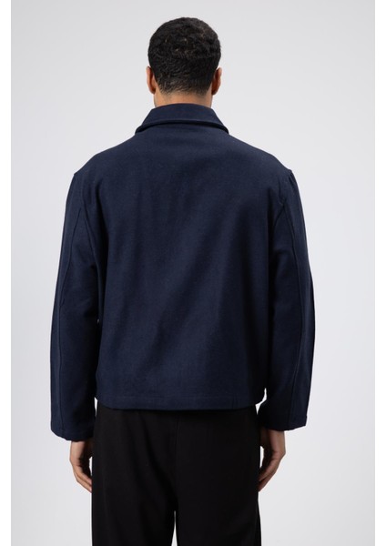 Oversize Fermuarlı Kaşe Ceket Lacivert fırsatları