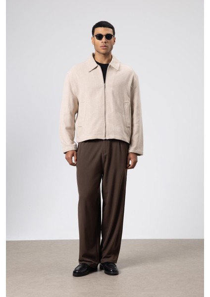 Oversize Fermuarlı Kaşe Ceket Bej fiyatları