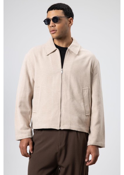Oversize Fermuarlı Kaşe Ceket Bej modelleri