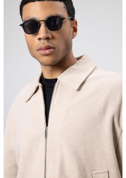 Oversize Fermuarlı Kaşe Ceket Bej fırsatları
