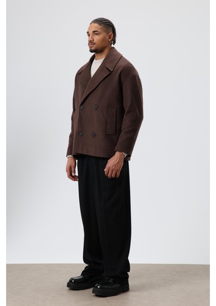 Oversize Kruvaze Kısa Kaşe Ceket Kahve modelleri