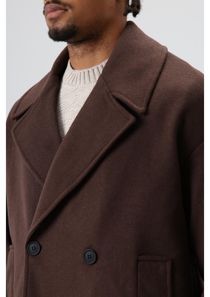 Oversize Kruvaze Kısa Kaşe Ceket Kahve