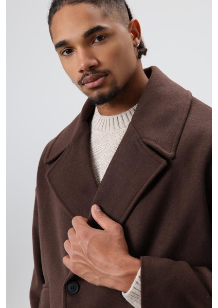 Oversize Kruvaze Kısa Kaşe Ceket Kahve