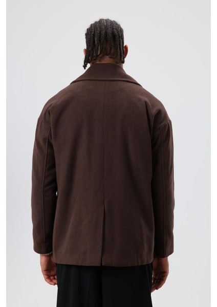 Oversize Kruvaze Kısa Kaşe Ceket Kahve