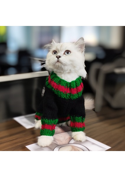 Kedi ve Köpek Için Yeşil Kırmızı Çizgili Siyah Kazak fiyatları
