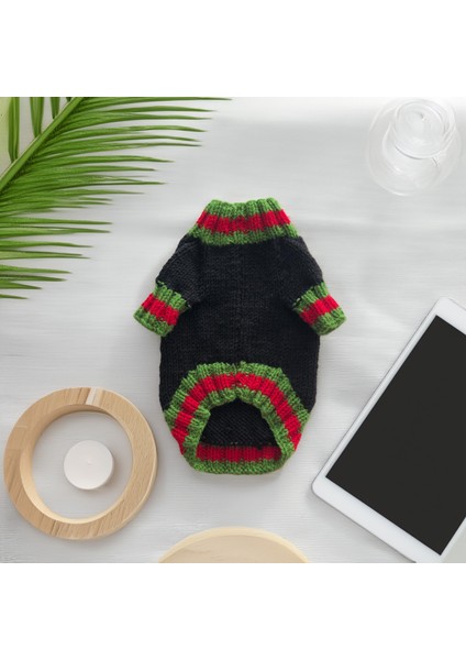 Kedi ve Köpek Için Yeşil Kırmızı Çizgili Siyah Kazak modelleri