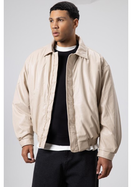 Basıc Suni Deri Oversize Ceket Taş modelleri