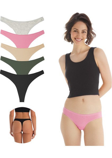Yohannesclub, Kadın, Pamuklu Basic Tanga Külot, 5'li Paket, Extra Yumuşak