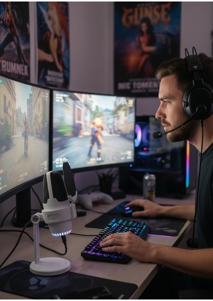 Mv-9 Beyaz Rgb USB Oyuncu Yayıncı ve Podcast Için Uyumlu Condenser Mikrofon