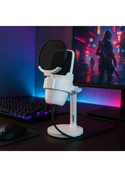 Mv-9 Beyaz Rgb USB Oyuncu Yayıncı ve Podcast Için Uyumlu Condenser Mikrofon