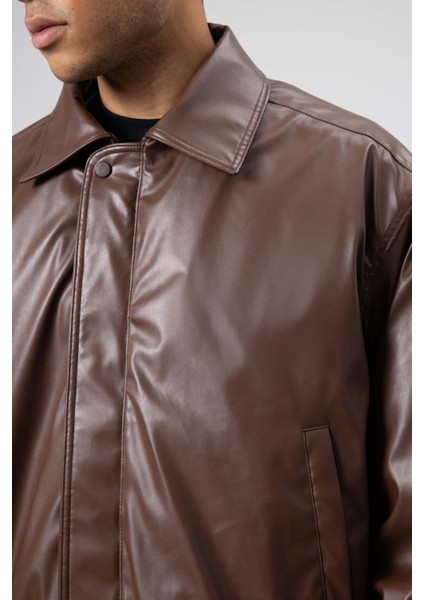 Basıc Suni Deri Oversize Ceket Kahve fırsatları