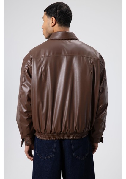 Basıc Suni Deri Oversize Ceket Kahve indirimleri