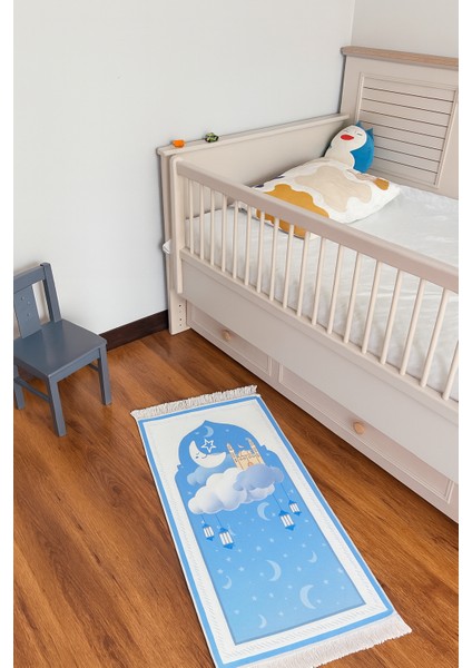 Ay Yıldızlı Cami Tasarımlı Süngerli Çocuk Seccadesi