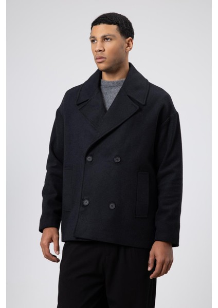 Oversize Kruvaze Kısa Kaşe Ceket Siyah fiyatları