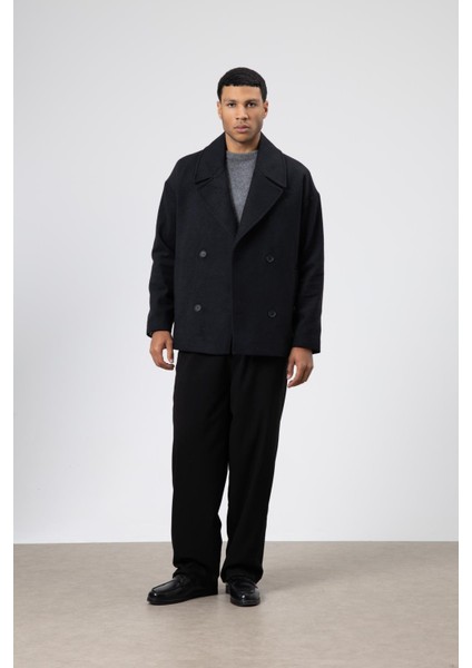 Oversize Kruvaze Kısa Kaşe Ceket Siyah indirimleri