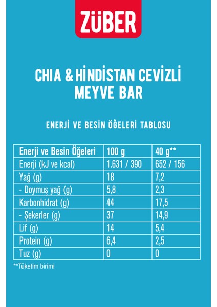 Chia ve Hindistan Cevizli Meyve Bar 40gr X 12 Adet fiyatları