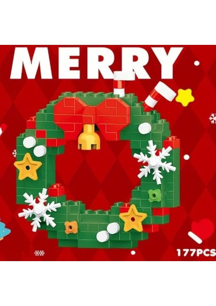 Yılbaşı Kapı Süsü Çelenk 3D Yapboz (177 Parça) | Nano Blok Noel Dekor Seti