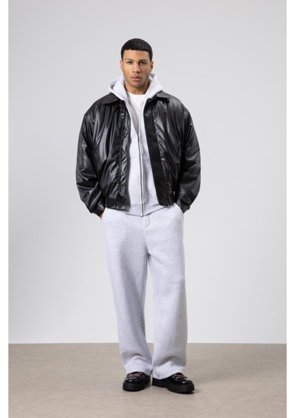 Basıc Suni Deri Oversize Ceket Siyah
