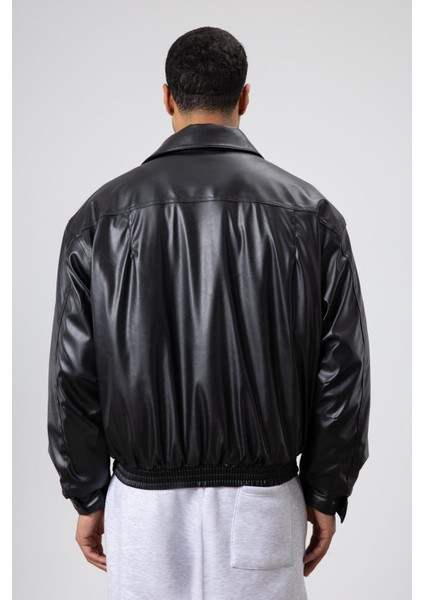 Basıc Suni Deri Oversize Ceket Siyah fırsatları