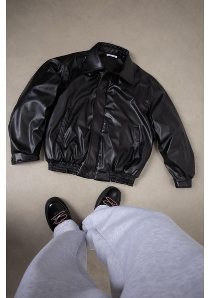 Basıc Suni Deri Oversize Ceket Siyah indirimleri