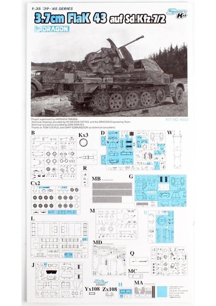 6553 1/35 Ölçek, Sd.Kfz.7 w/3.7cm FlaK 43 Uçaksavar Kamyonu Plastik Model Kiti