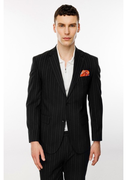 Erkek Siyah Barı (4 Drop) / Geniş Kalıp Geniş Mono Takım Elbise