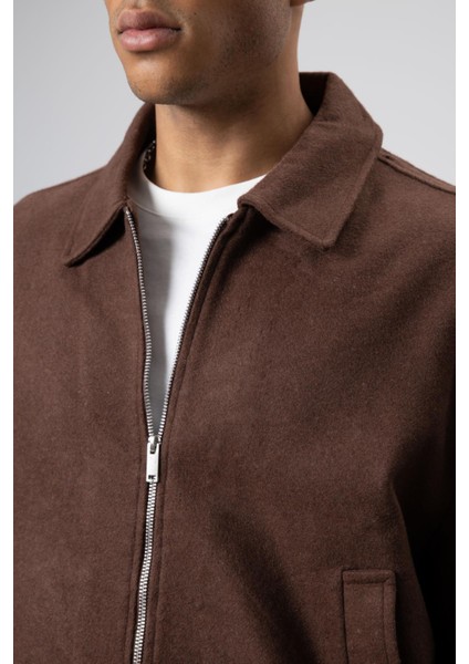 Oversize Fermuarlı Kaşe Ceket Kahve fırsatları