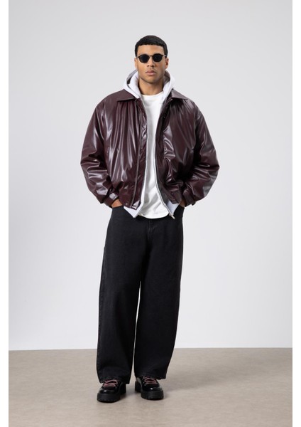 Basıc Suni Deri Oversize Ceket Bordo fırsatları