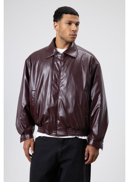 Basıc Suni Deri Oversize Ceket Bordo indirimleri
