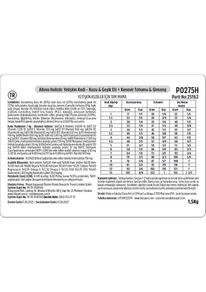 Holistik Kuzulu & Geyikli Tahılsız Yetişkin veya Kısırlaştırılmış Kedi Maması 1,5 Kg