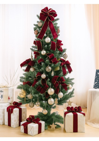 Yılbaşı Ağacı Süsleme Kurdelesi Paketleme Kurdelesi Kadife Bordo 6 cm