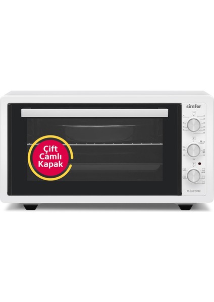 4552 Yoğurt Yapma Fonksiyonlu Camlı Kapak Turbo Beyaz 45 Lt Midi Fırın