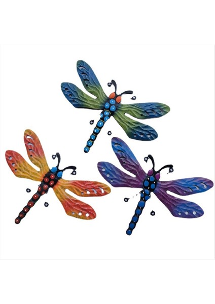 3 Paket Metal Yusufçuk Duvar Dekoru, 3D Renkli Yusufçuk Duvar Sanat Heykel Böcek Dış Mekan Dekorasyon Asılı (Yurt Dışından)