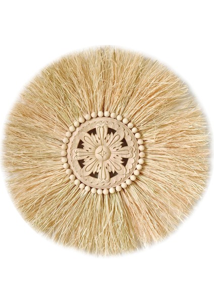 Boho El Yapımı Dokuma Saman Duvar Dekor Fas Ahşap Boncuklar Duvar Asılı Süsleme Yuvarlak Oturma Odası Için Ev Dekorasyon D (Yurt Dışından)