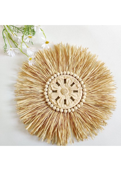 Boho El Yapımı Dokuma Saman Duvar Dekor Fas Ahşap Boncuklar Duvar Asılı Süsleme Yuvarlak Oturma Odası Için Ev Dekorasyon D (Yurt Dışından) modelleri