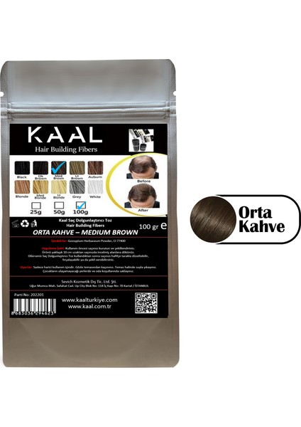 KAAL 100 gr Orta Kahve Med Brown Saç Fiberi Saç Tozu Keratin