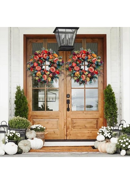 17.7 Inç Sonbahar Çelenk Sonbahar Çelenkleri Dışarıda Ön Kapı Için, Cadılar Bayramı Şükran Günü Için Uygun Kabak Meyveleri ile (Yurt Dışından) fırsatları