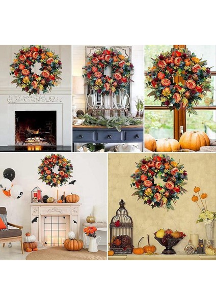 17.7 Inç Sonbahar Çelenk Sonbahar Çelenkleri Dışarıda Ön Kapı Için, Cadılar Bayramı Şükran Günü Için Uygun Kabak Meyveleri ile (Yurt Dışından) indirimleri