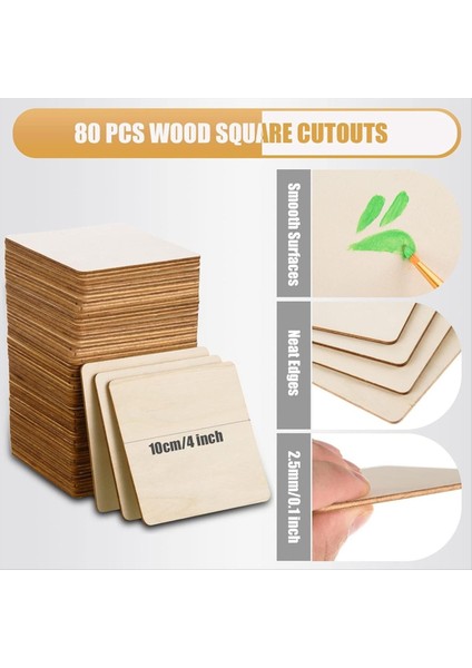80 Adet Bitmemiş Ahşap Parçalar 4x4 Inç Boş Ahşap Kareler Dıy El Sanatları, Boyama, Gravür, Tatil Dekoru, Bardak Altlıkları Için (Yurt Dışından) modelleri