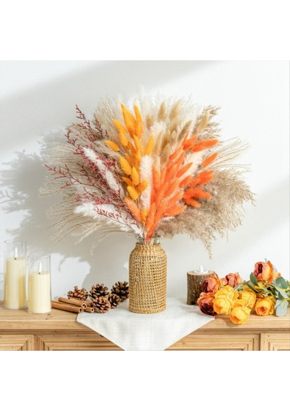 Sonbahar Dekor Pampas Çim 100PCS Buket Ev Dekoru Uzun Ömürlü Kuru Çiçekler Buket Kamış Tavşan Kuyruk Buket Dekorasyon (Yurt Dışından) modelleri