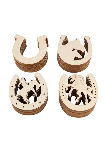 48 Pcs At Nalı Şekilli Ahşap Kesimler El Sanatları Için Bitmemiş Ahşap Atlar Küçük Kovboy Parti Dekorasyonları (Yurt Dışından)