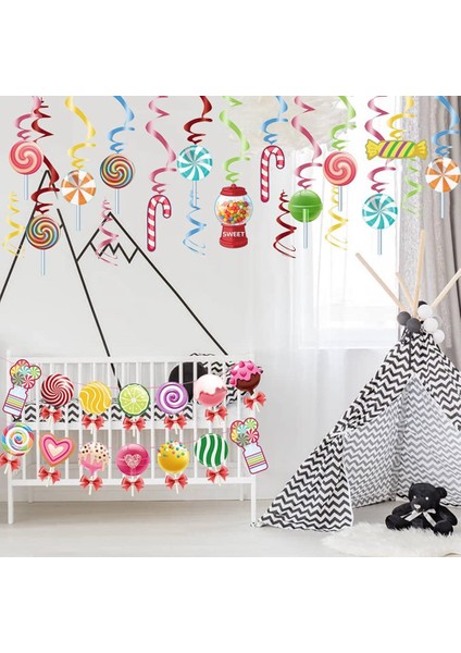 Candyland Party Dekorasyonlar Seti, Renkli Candyland Banner &amp; Candy Temalı Parti Asma Swirls Lollipop Dekorasyonu (Yurt Dışından) fiyatları